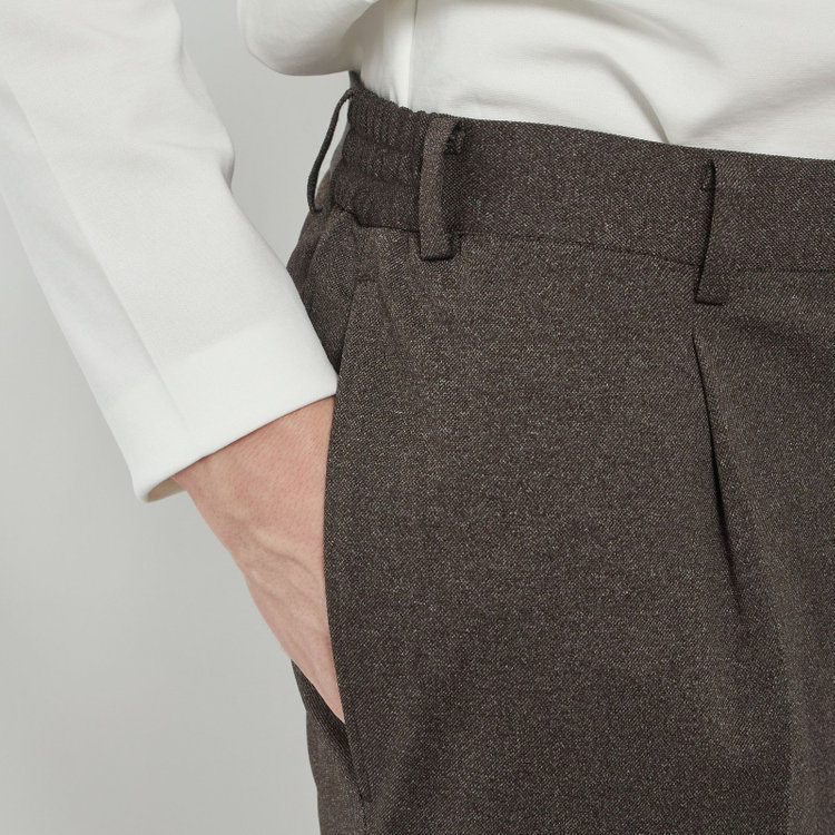 シルバーライン 【CLASSICO TAPERED】【春夏】1タックテーパードパンツ/ブラウン/ウエストシャーリング/4S SUSTAINABILITY&ECOLOGY FABRIC/※裾上げ必要 茶濃色