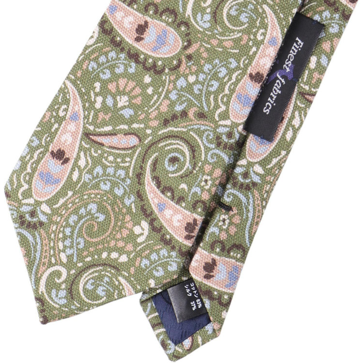 ブラックライン 【発送在庫あり】【SL】コットンシルクペイズリーネクタイ 8.5cm幅/グリーン×ベージュ/Finest fabrics by COMO ITALY グリーン系(緑)