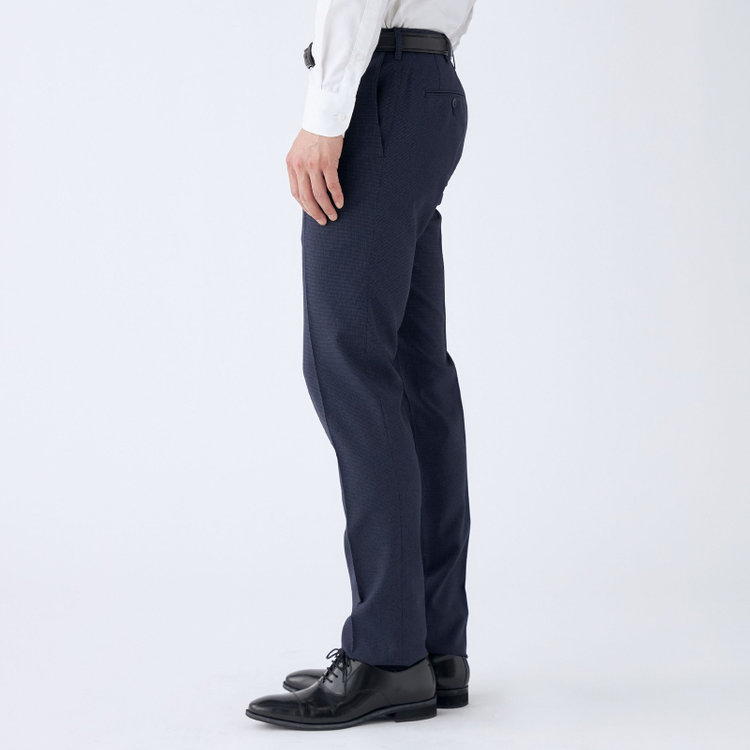 ブラックライン 【SLIM TAPERED】【春夏】0タックテーパードパンツ/ネイビー＆ブラック×ハウンドトゥース/ウエストムーブ/ウォッシャブル/4S SUSTAINABILITY&ECOLOGY FABRIC/※裾上げ必要 青濃色