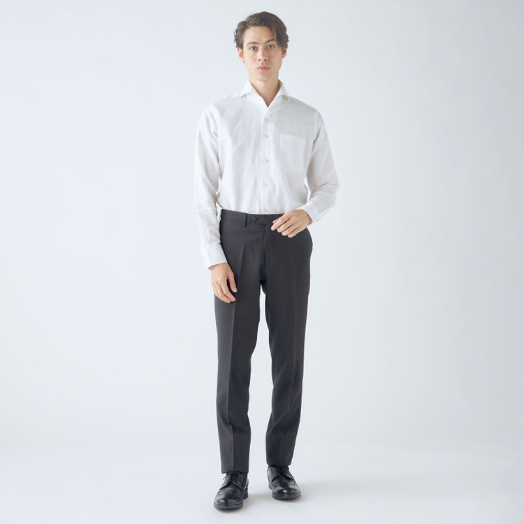 ブラックライン 【SLIM TAPERED】【年間】0タックテーパードパンツ/ダークグレー×シャドーストライプ/ウエストムーブ/ウォッシャブル/4S SUSTAINABILITY&ECOLOGY FABRIC/※裾上げ必要 グレー濃色