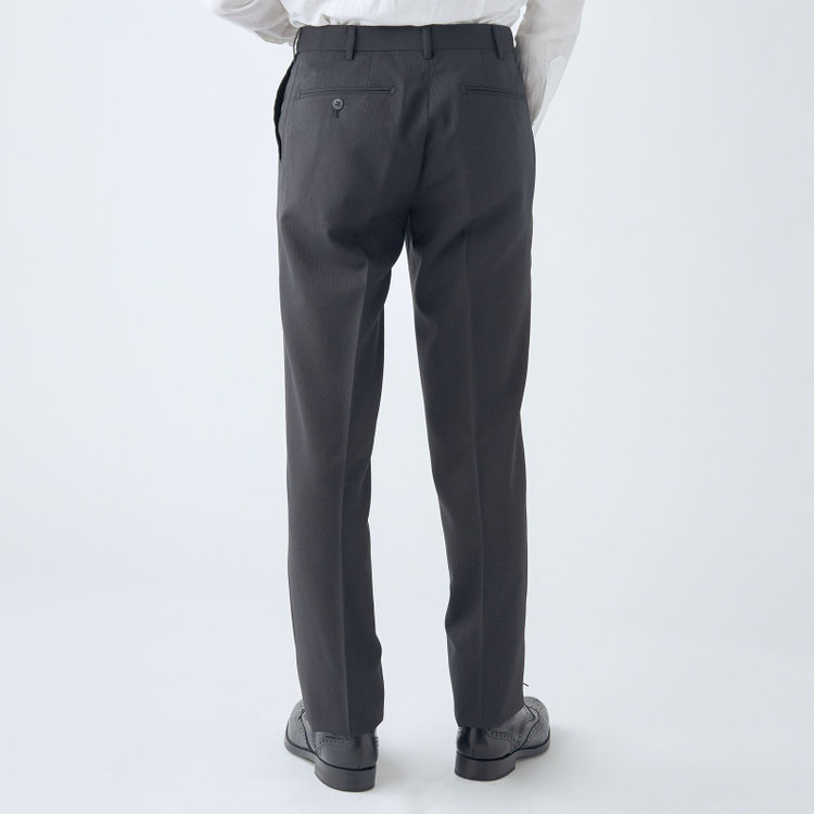 ブラックライン 【SLIM TAPERED】【年間】0タックテーパードパンツ/ダークグレー×シャドーストライプ/ウエストムーブ/ウォッシャブル/4S SUSTAINABILITY&ECOLOGY FABRIC/※裾上げ必要 グレー濃色