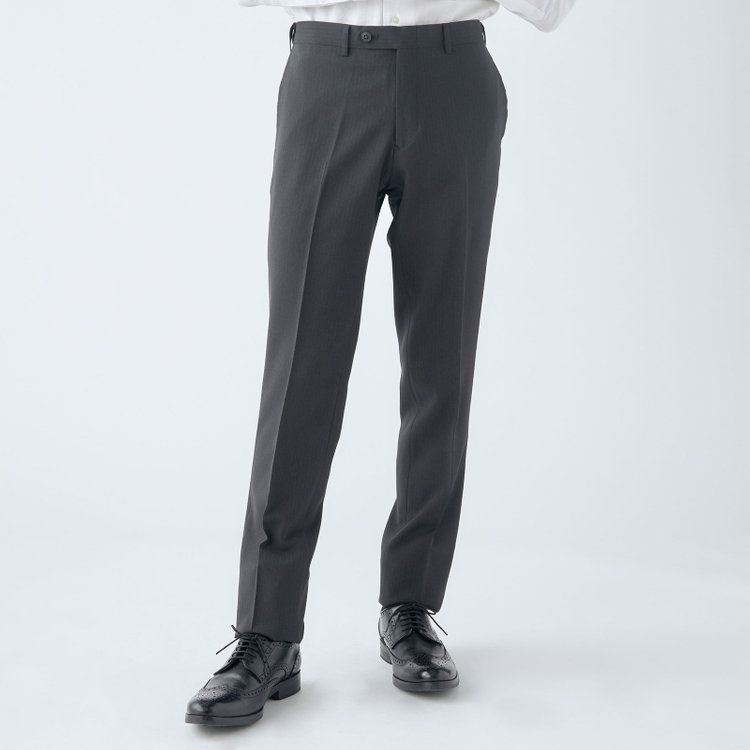ブラックライン 【SLIM TAPERED】【年間】0タックテーパードパンツ/ダークグレー×シャドーストライプ/ウエストムーブ/ウォッシャブル/4S SUSTAINABILITY&ECOLOGY FABRIC/※裾上げ必要 グレー濃色