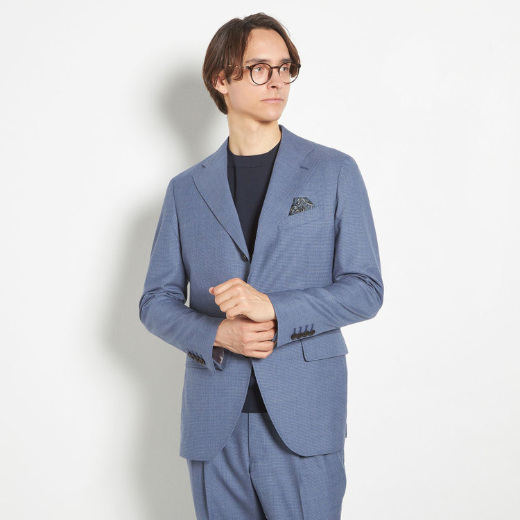 シルバーライン 【CLASSICO TAPERED】【春夏】3釦段返りシングルスーツ 2タック/ブルー×ハウンドトゥース/ウエストムーブ/DRAGO lanificio in billa fabric made in italy/※裾上げ必要 青濃色