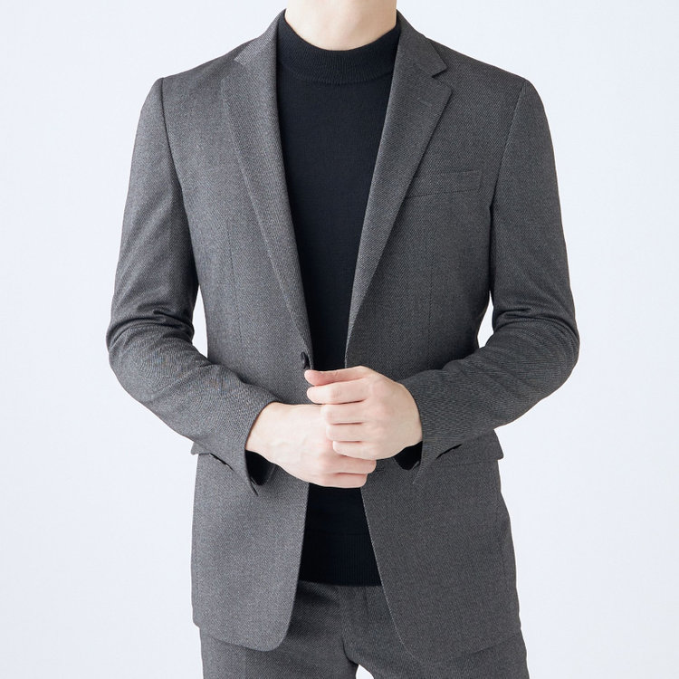 ブラックライン 【SLIM TAPERED_2】【秋冬】2釦シングルスーツ 0タック/グレー×ツイル/ウエストシャーリング/4S SUSTAINABILITY&ECOLOGY FABRIC/ウォッシャブル/※パンツ裾上げ済仕様 グレー中間