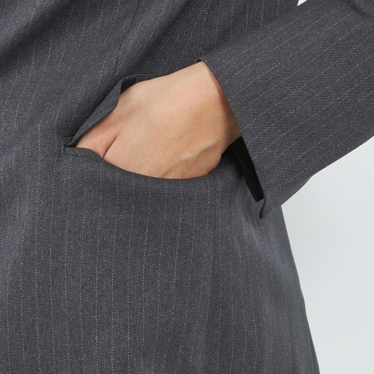 シルバーライン 【SILVER LINE】【年間】1釦シングルパンツスーツ/グレー×ストライプ/ウエストシャーリング/ウォッシャブル/※パンツ裾上げ済仕様 グレー中間