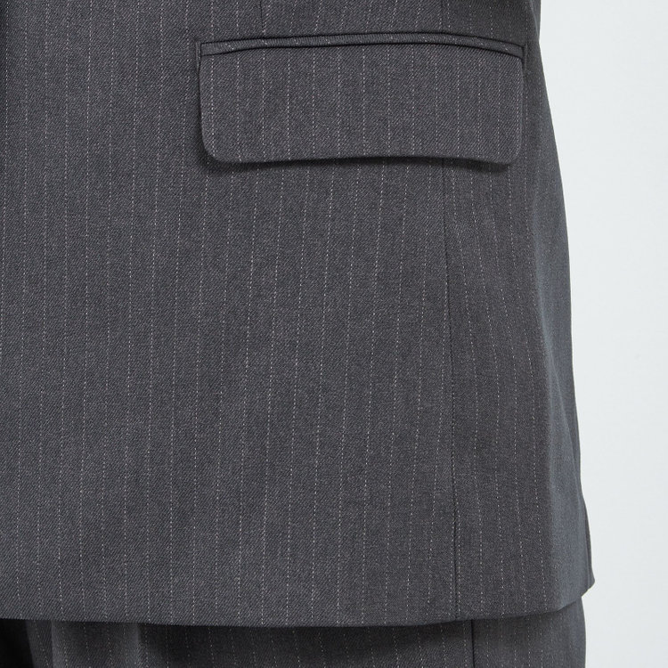 シルバーライン 【SILVER LINE】【年間】1釦シングルパンツスーツ/グレー×ストライプ/ウエストシャーリング/ウォッシャブル/※パンツ裾上げ済仕様 グレー中間