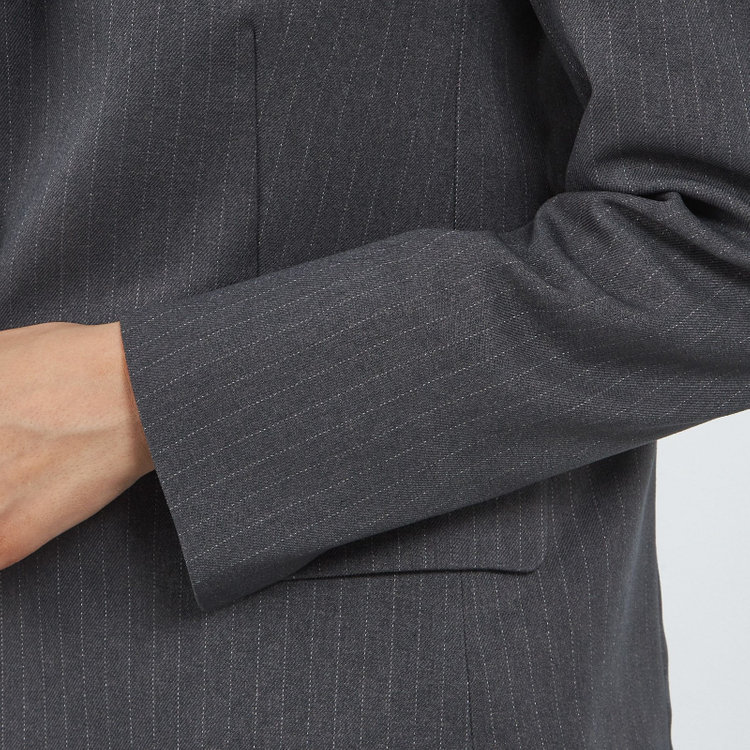 シルバーライン 【SILVER LINE】【年間】1釦シングルパンツスーツ/グレー×ストライプ/ウエストシャーリング/ウォッシャブル/※パンツ裾上げ済仕様 グレー中間