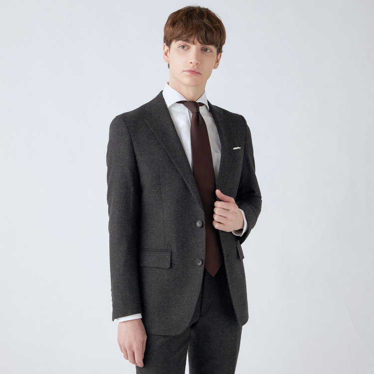 シルバーライン 【CLASSICO TAPERED】【秋冬】2釦シングルスーツ 1タック/ブラウン×グレンチェック/RE:NEWOOL/※裾上げ必要 茶中間