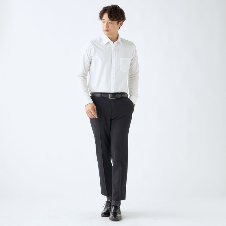 ブラックライン 【SLIM TAPERED】【春夏】0タックテーパードパンツ/ブラック×ウィンドペン/ウエストシャーリング/ウォッシャブル/4S/※裾上げ済仕様 黒