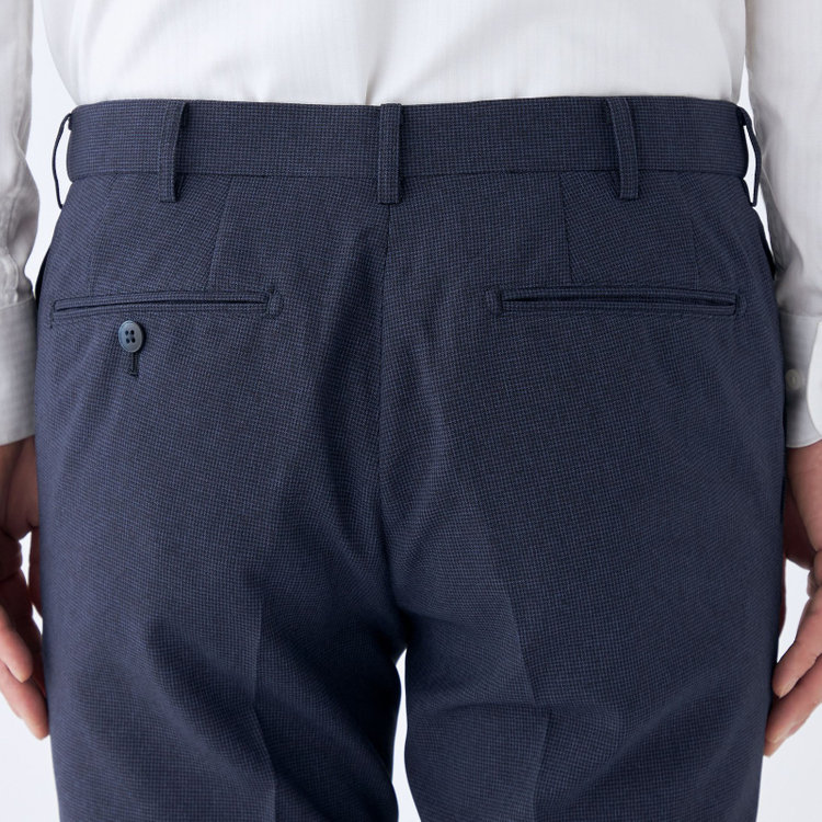 ブラックライン 【SLIM TAPERED】【春夏】0タックテーパードパンツ/ネイビー＆ブラック×ハウンドトゥース/ウエストムーブ/ウォッシャブル/4S SUSTAINABILITY&ECOLOGY FABRIC/※裾上げ必要 青濃色