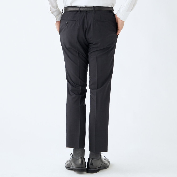 ブラックライン 【SLIM TAPERED】【春夏】0タックテーパードパンツ/ブラック×ウィンドペン/ウエストシャーリング/ウォッシャブル/4S/※裾上げ済仕様 黒