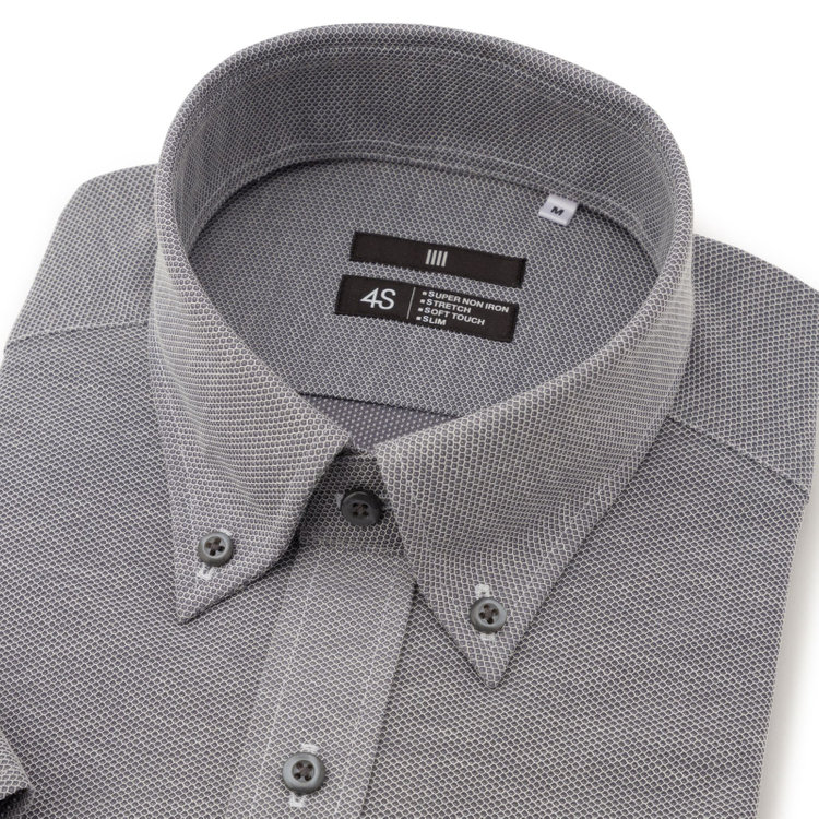 ブラックライン 【発送在庫あり】【BLACK LINE/半袖】ボタンダウンワイシャツ/グレー×ドビー/「4S HONEYCOMB MESH」スーパーノンアイロン・ストレッチ グレー中間