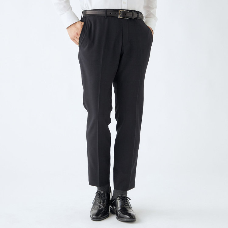 ブラックライン 【SLIM TAPERED】【春夏】0タックテーパードパンツ/ブラック×ウィンドペン/ウエストシャーリング/ウォッシャブル/4S/※裾上げ済仕様 黒
