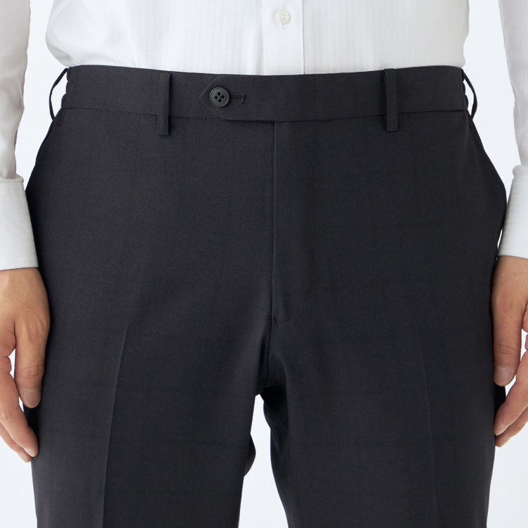 ブラックライン 【SLIM TAPERED】【春夏】0タックテーパードパンツ/ブラック×ウィンドペン/ウエストシャーリング/ウォッシャブル/4S/※裾上げ済仕様 黒