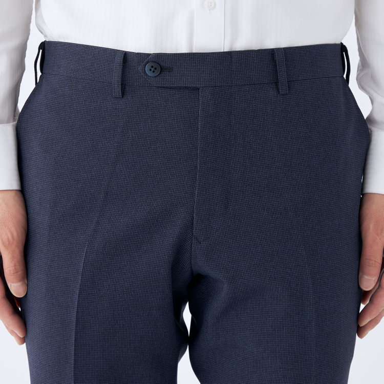 ブラックライン 【SLIM TAPERED】【春夏】0タックテーパードパンツ/ネイビー＆ブラック×ハウンドトゥース/ウエストムーブ/ウォッシャブル/4S SUSTAINABILITY&ECOLOGY FABRIC/※裾上げ必要 青濃色