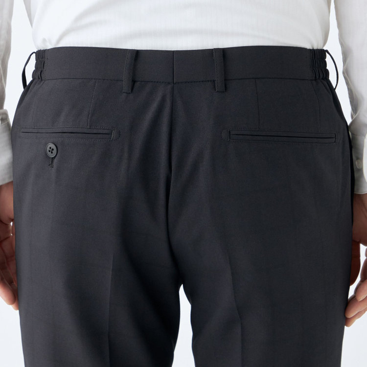 ブラックライン 【SLIM TAPERED】【春夏】0タックテーパードパンツ/ブラック×ウィンドペン/ウエストシャーリング/ウォッシャブル/4S/※裾上げ済仕様 黒
