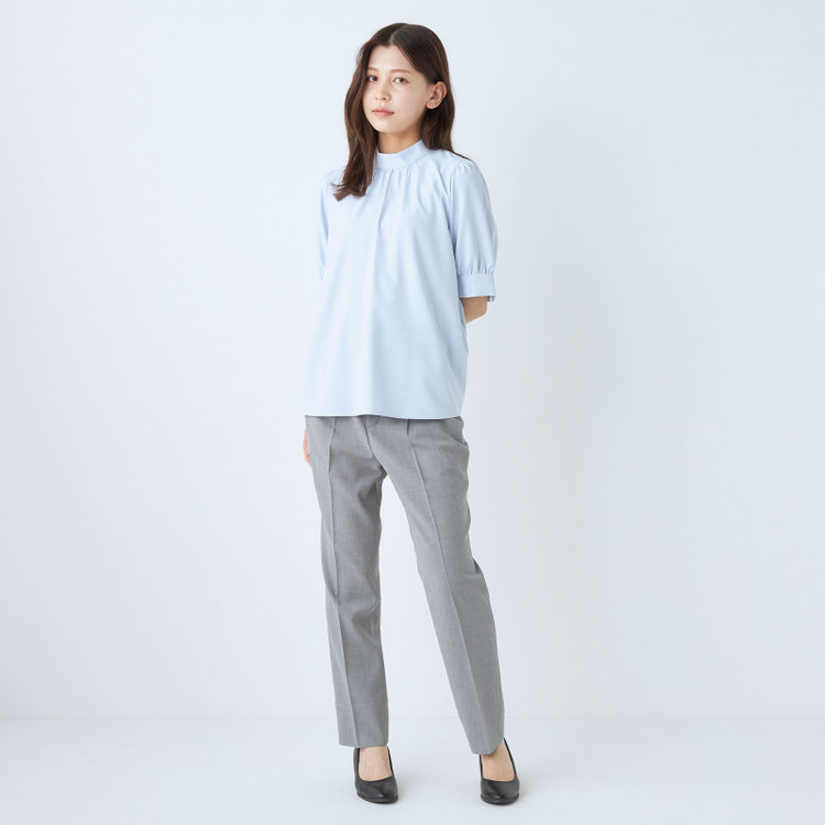 シルバーライン 【SILVER LINE/5分袖】パフスリーブスタンドカラープルオーバー/ブルー 青淡色