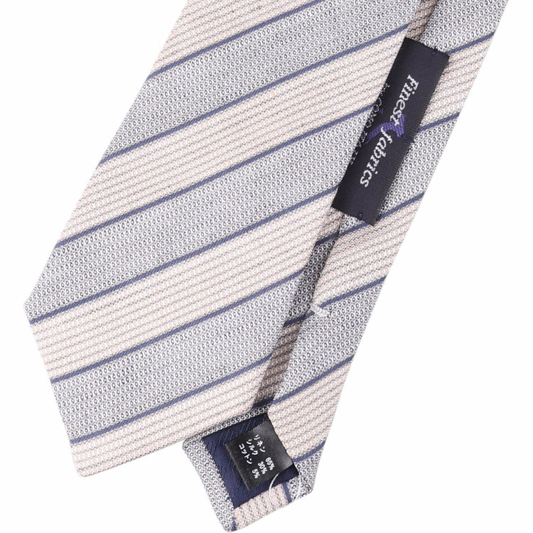 ブラックライン 【発送在庫あり】【BL】リネンシルクコットンストライプネクタイ 7.5cm幅/ベージュ×ネイビー/Finest fabrics by COMO ITALY ベージュ系(薄茶)