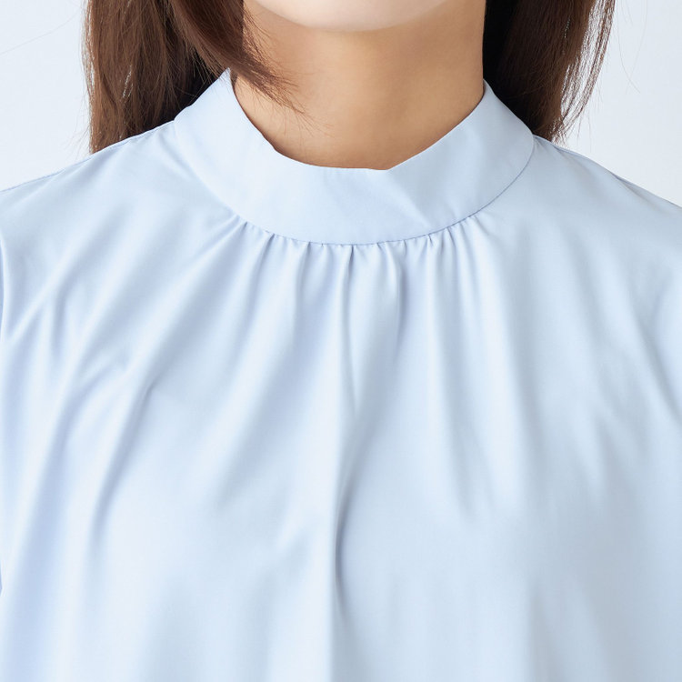 シルバーライン 【SILVER LINE/5分袖】パフスリーブスタンドカラープルオーバー/ブルー 青淡色