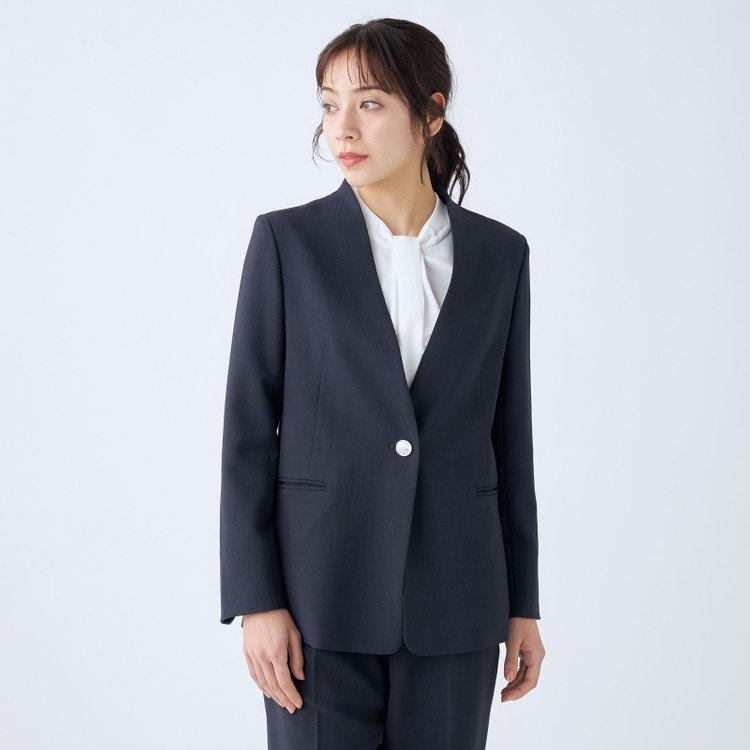 シルバーライン 【SL】【年間】ノーカラージャケット/ネイビー/シルバー釦 紺中間