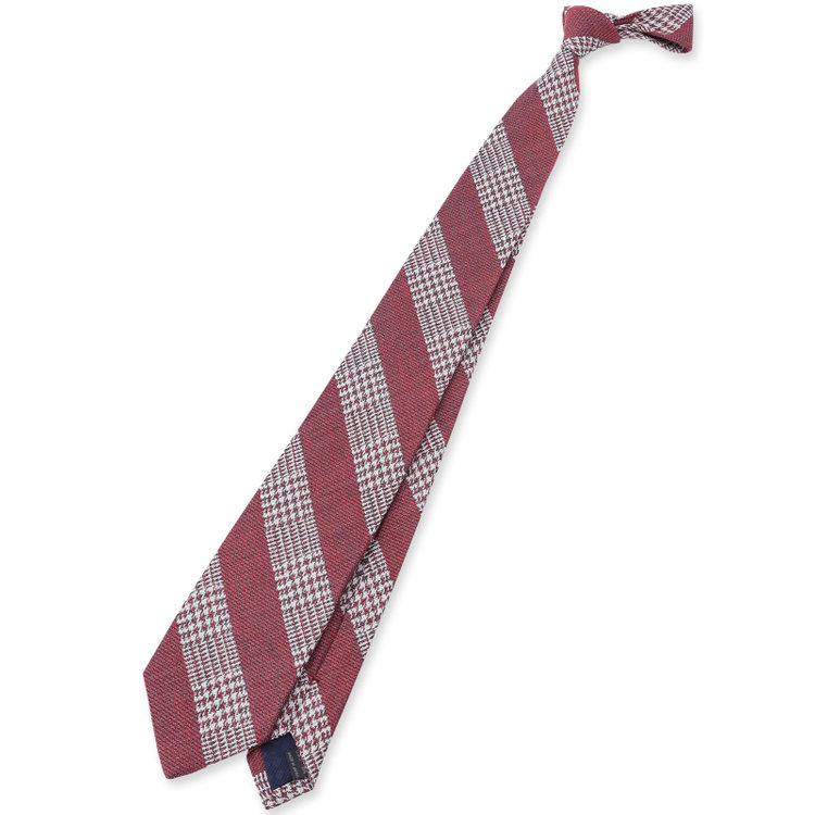 シルバーライン 【SL】コットンシルクリネンストライプネクタイ 8.5cm幅/ワイン×ホワイト/ITALIAN FABRICS その他