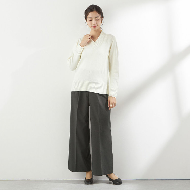 シルバーライン 天竺Vネックニット/イエロー 白