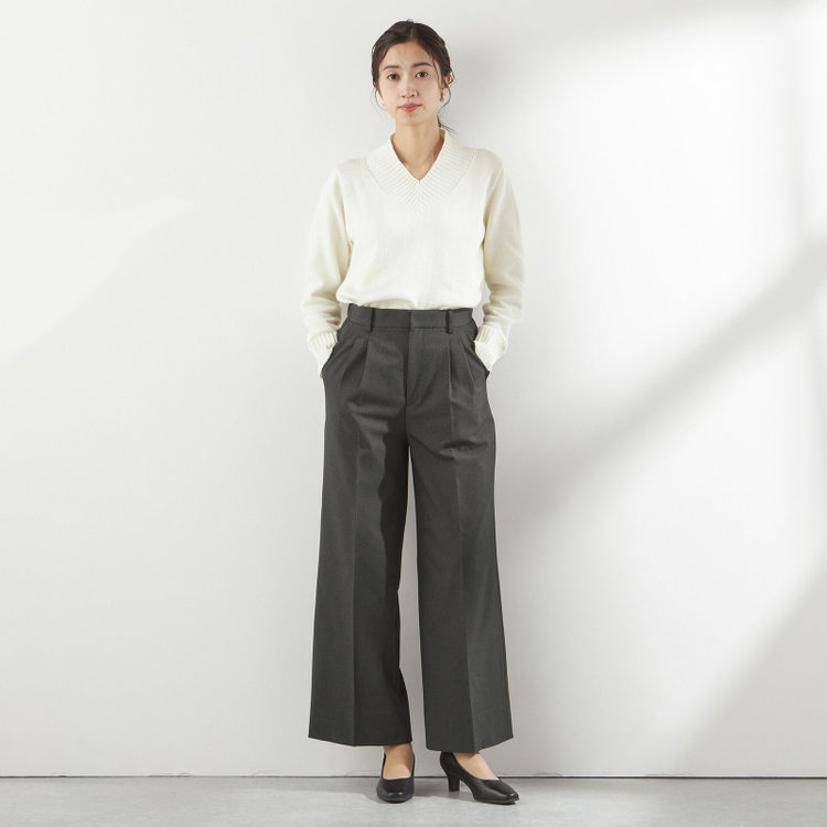 シルバーライン 天竺Vネックニット/イエロー 白