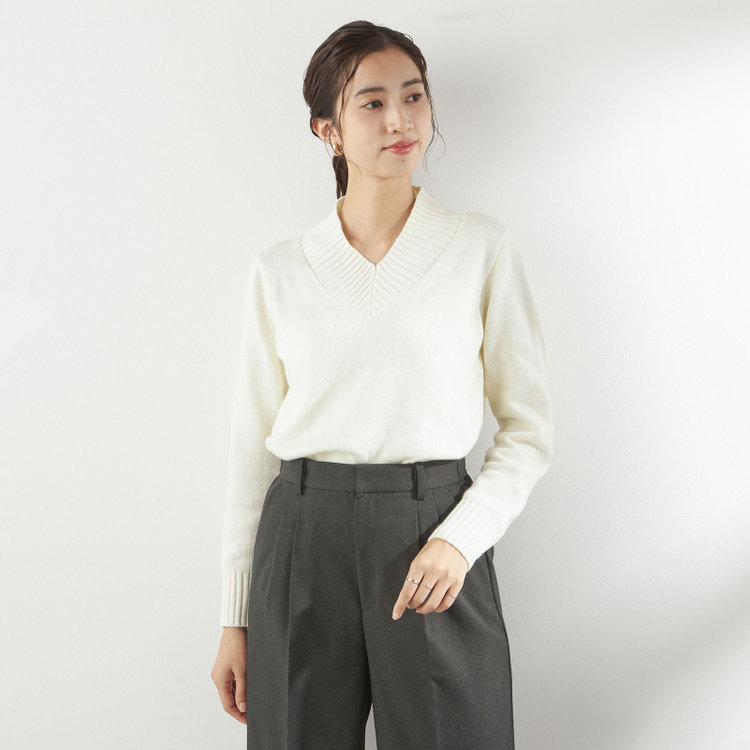 シルバーライン 天竺Vネックニット/イエロー 白