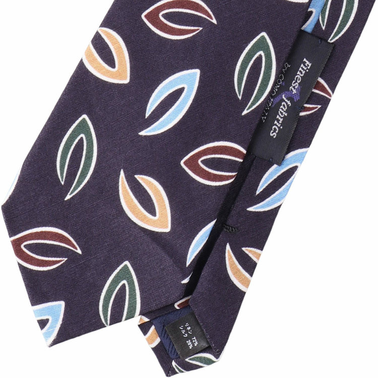 ブラックライン 【発送在庫あり】【SL】リネンシルク小紋柄ネクタイ 8.5cm幅/ネイビー/Finest fabrics by COMO ITALY ネイビー系(紺)