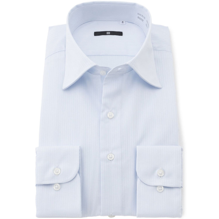 ブラックライン 【BLACK LINE】【形態安定】ワイドカラードレスワイシャツ/サックス×ドビーストライプ 青淡色