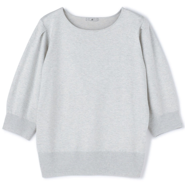 シルバーライン 【SILVER LINE/５分袖】ラメ天竺編みボートネックニット/グレー×ホワイトシルバー グレー淡色