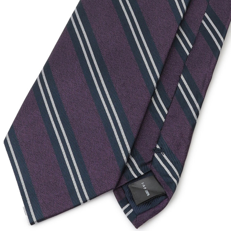 シルバーライン 【発送在庫あり】【SILVER LINE】シルクストライプネクタイ 8.0cm幅/パープル×ネイビー＆シルバー その他