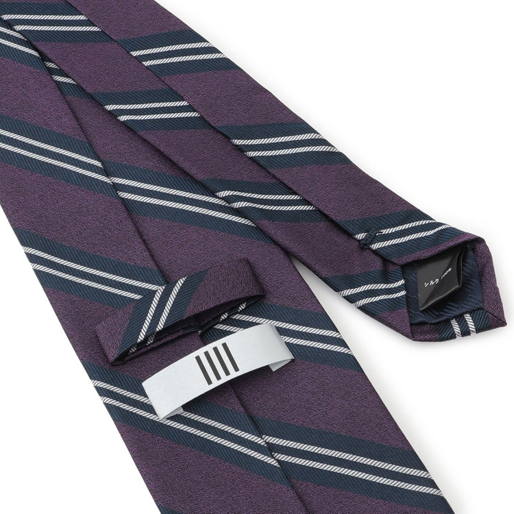 シルバーライン 【発送在庫あり】【SILVER LINE】シルクストライプネクタイ 8.0cm幅/パープル×ネイビー＆シルバー その他