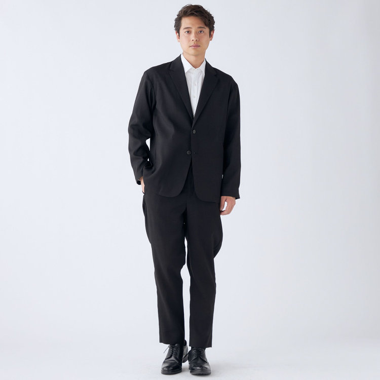 ブラックライン 【RBC】【春夏】ドローコード付きテーパードパンツ/ブラック×シャドーチェック/ウエストシャーリング/裾上げ済仕様 黒