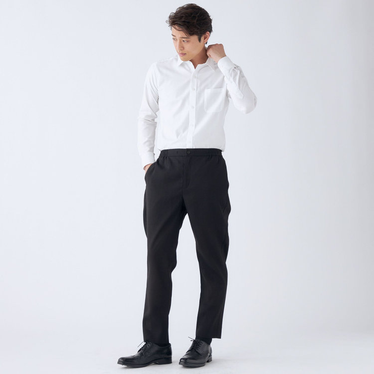 ブラックライン 【RBC】【春夏】ドローコード付きテーパードパンツ/ブラック×シャドーチェック/ウエストシャーリング/裾上げ済仕様 黒