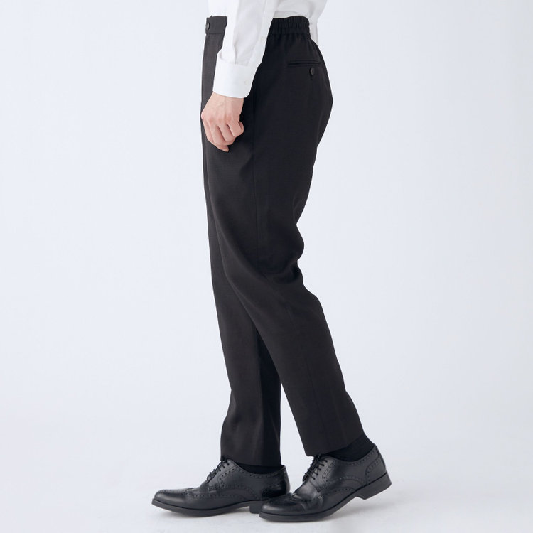 ブラックライン 【RBC】【春夏】ドローコード付きテーパードパンツ/ブラック×シャドーチェック/ウエストシャーリング/裾上げ済仕様 黒