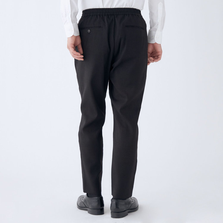 ブラックライン 【RBC】【春夏】ドローコード付きテーパードパンツ/ブラック×シャドーチェック/ウエストシャーリング/裾上げ済仕様 黒