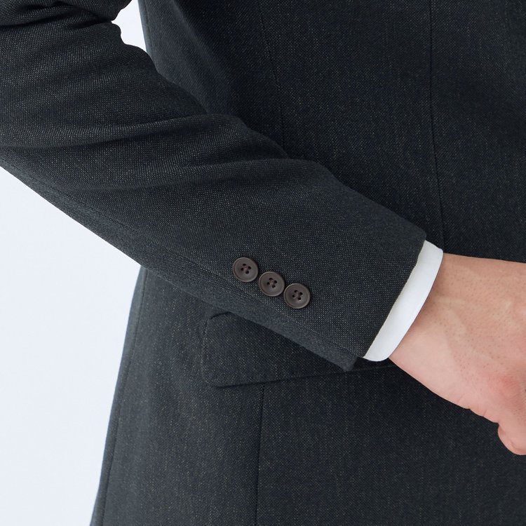 ブラックライン 【発送在庫あり】【SLIM TAPERED_2】【秋冬】2釦シングルスリーピーススーツ 0タック/グリーン/ウエストシャーリング/4S SUSTAINABILITY&ECOLOGY FABRIC/※パンツ裾上げ済仕様 緑濃色