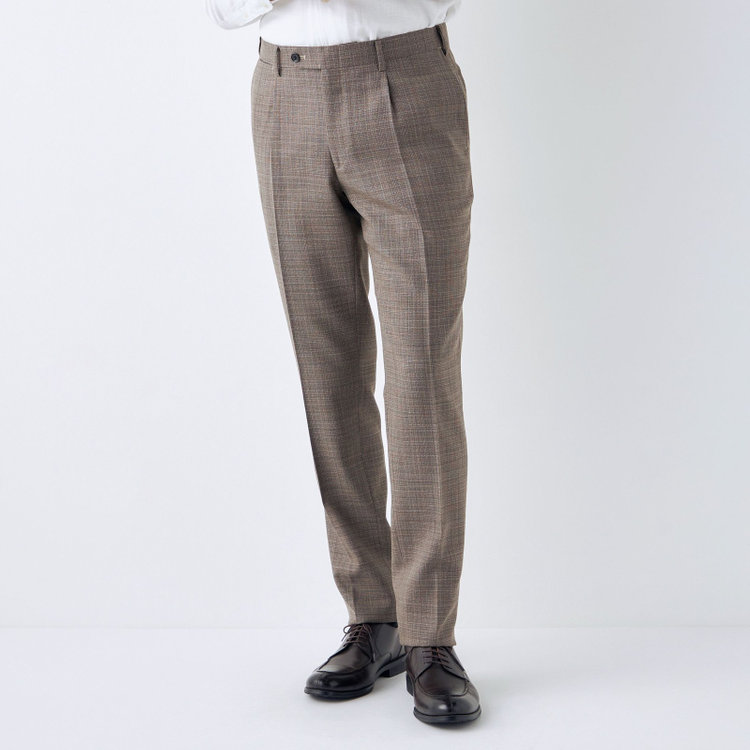 シルバーライン 【CLASSICO TAPERED】【春夏】ウール 1タックテーパードパンツ/ブラウン/ウエストムーブ/※裾上げ必要 茶中間