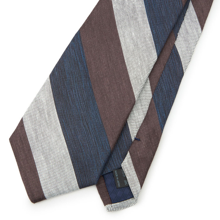 シルバーライン 【発送在庫あり】【SL】リネンシルクストライプネクタイ 8.5cm幅/ブラウン×ネイビー×グレー/ITALIAN FABRICS その他