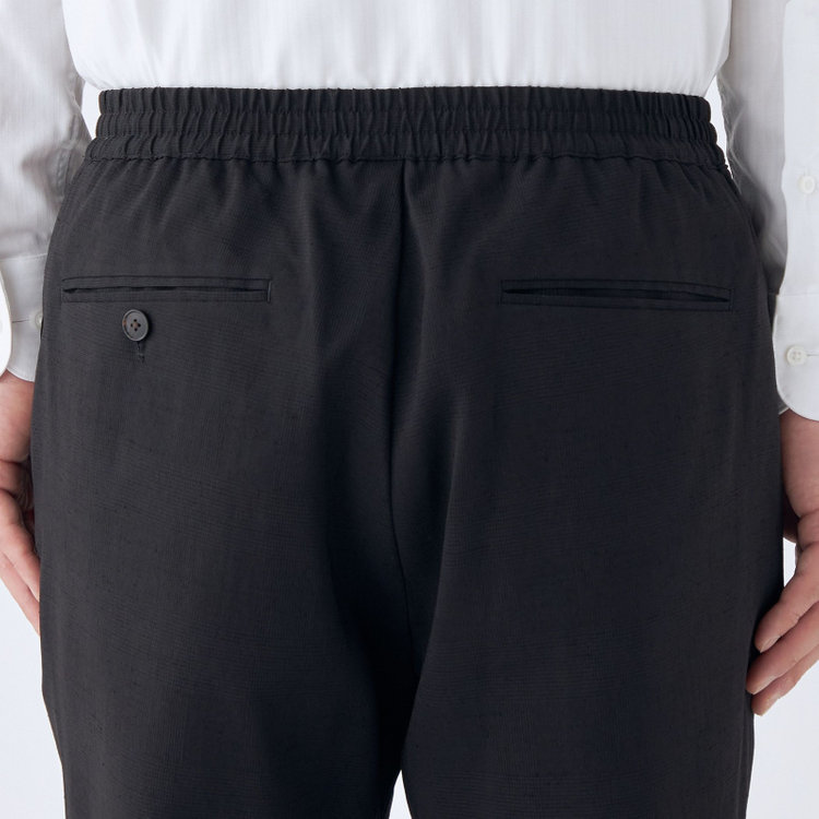 ブラックライン 【RBC】【春夏】ドローコード付きテーパードパンツ/ブラック×シャドーチェック/ウエストシャーリング/裾上げ済仕様 黒