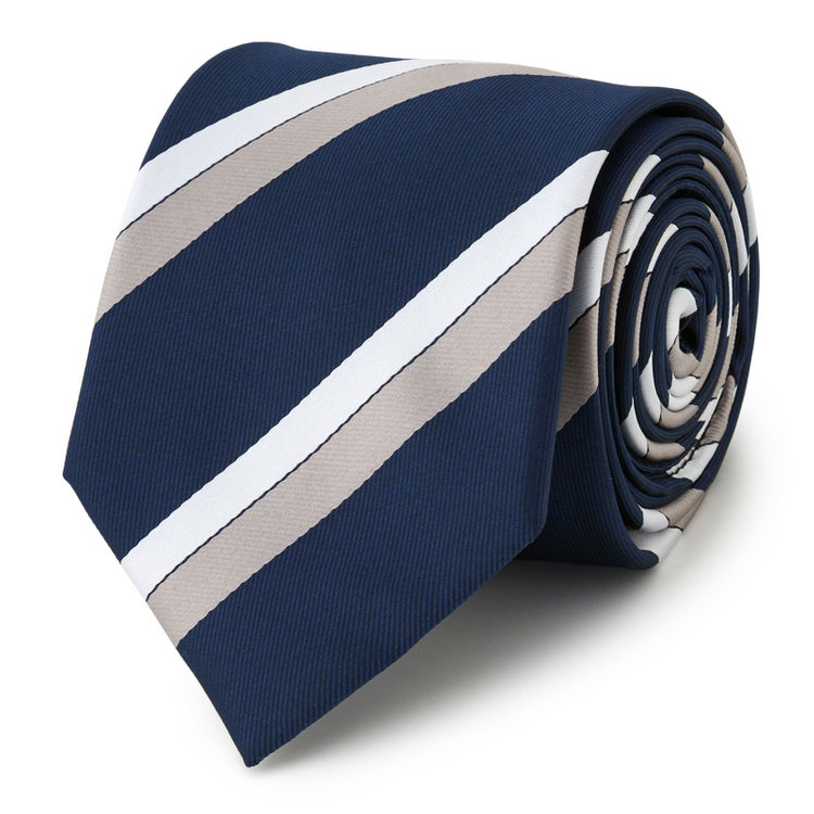 ブラックライン 【BLACK LINE】ポリエステルストライプネクタイ 7.5cm幅/ネイビー×グレー/ウォッシャブル その他