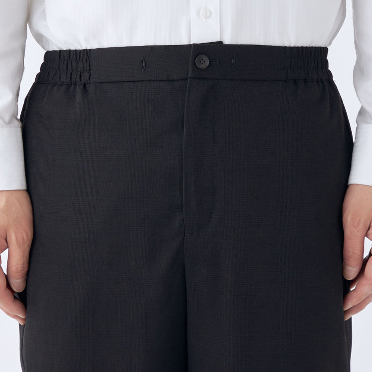 ブラックライン 【RBC】【春夏】ドローコード付きテーパードパンツ/ブラック×シャドーチェック/ウエストシャーリング/裾上げ済仕様 黒