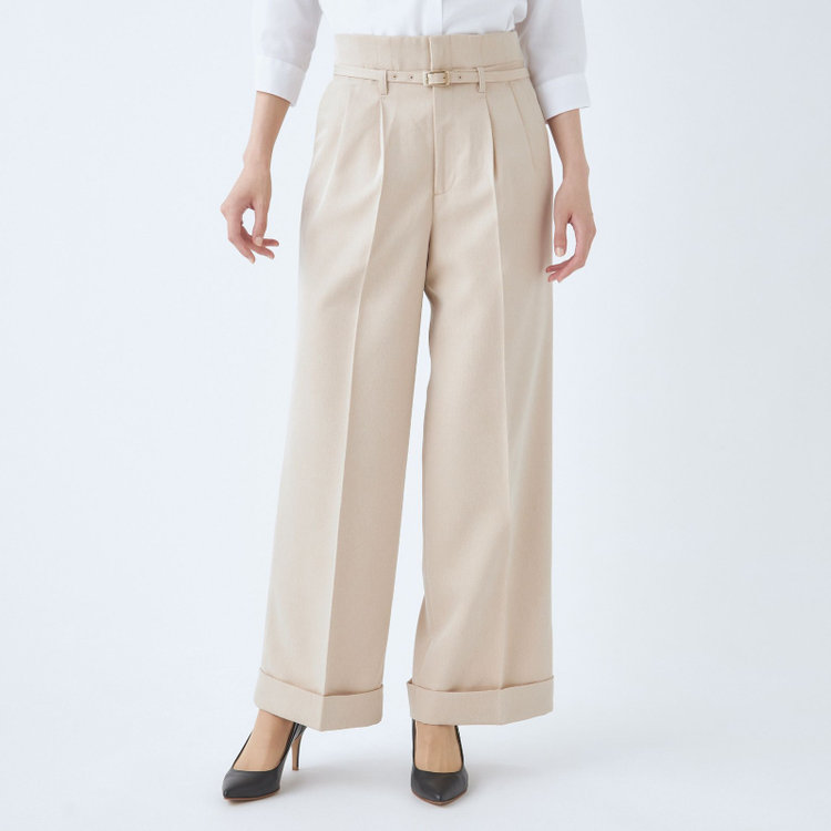 シルバーライン 【SL】【秋冬】6釦2掛けダブルワイドパンツスーツ/ベージュ/ウエスト内側アジャスター/ウォッシャブル/※裾上げ済み仕様 茶淡色