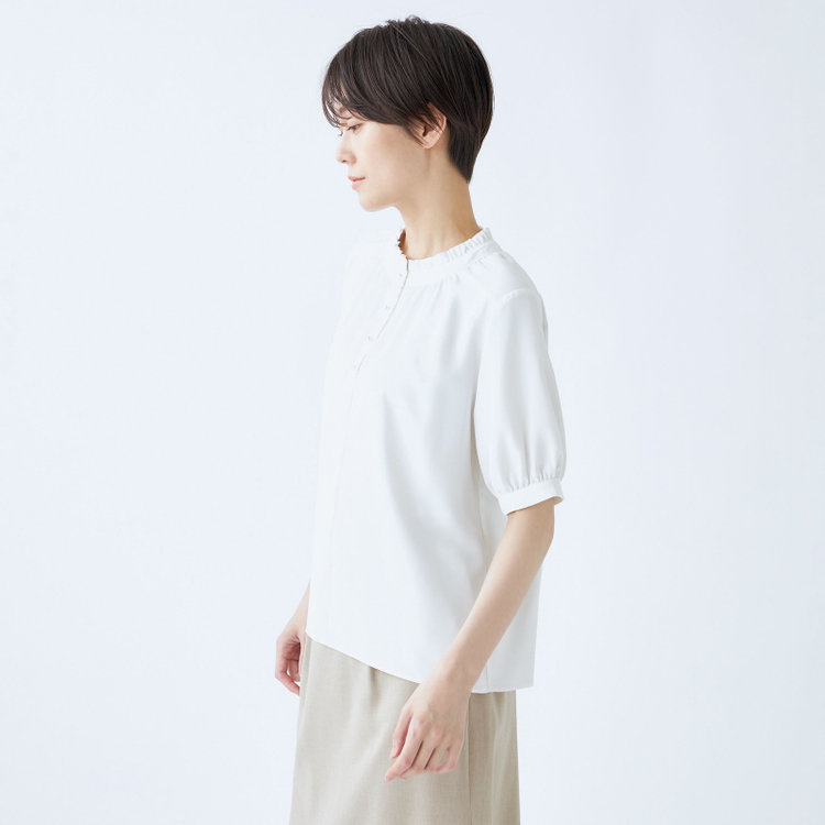 シルバーライン 【SILVER LINE/5分袖】2WAYパール釦付きプルオーバー/ホワイト 白