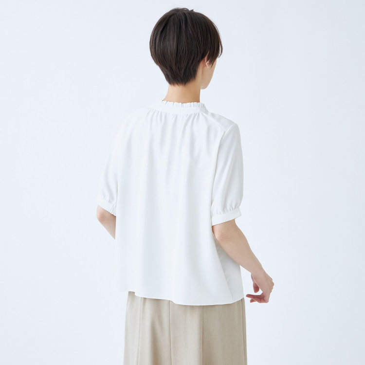 シルバーライン 【SILVER LINE/5分袖】2WAYパール釦付きプルオーバー/ホワイト 白