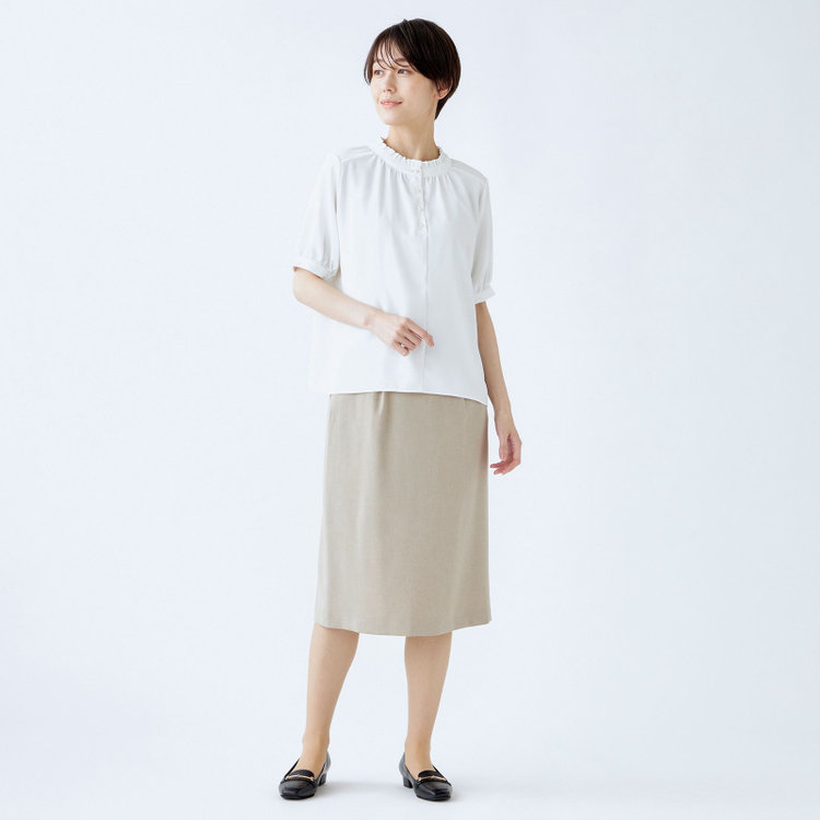 シルバーライン 【SILVER LINE/5分袖】2WAYパール釦付きプルオーバー/ホワイト 白