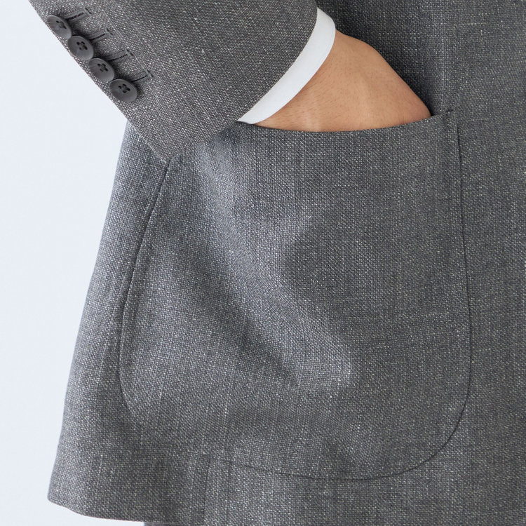 シルバーライン 【CLASSICO TAPERED】【春夏】リネンブレンド3釦段返りシングルジャケット/グレー/パッチポケット/MARZOTTO グレー中間