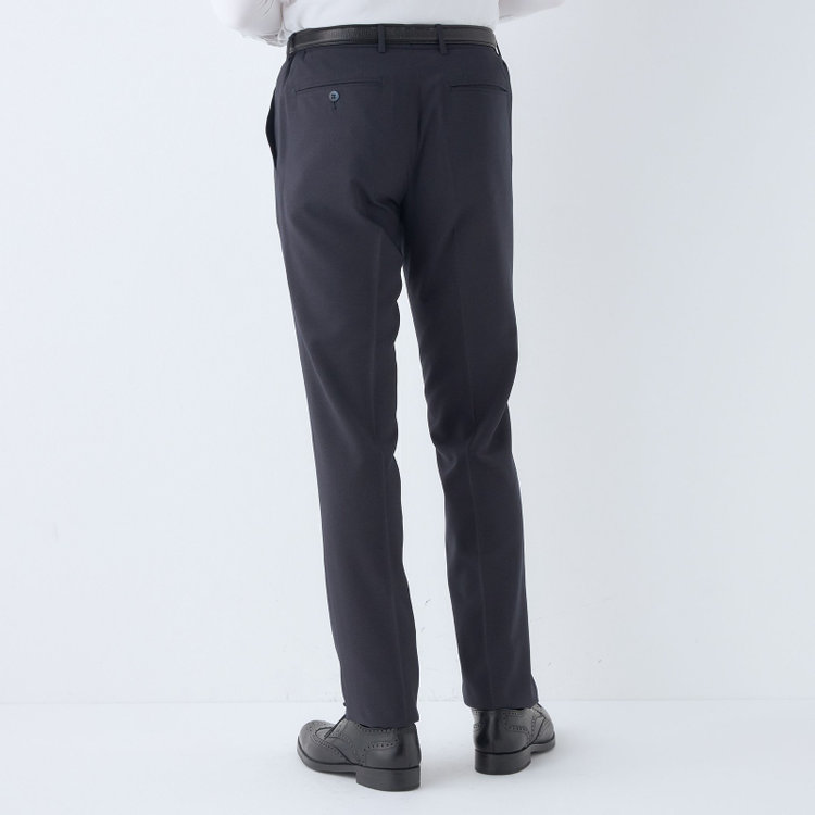 ブラックライン 【SLIM TAPERED】【春夏】0タックテーパードパンツ/ネイビー×チェック/ウエストシャーリング/ウォッシャブル/4S SUSTAINABILITY&ECOLOGY FABRIC/※裾上げ済仕様 紺濃色