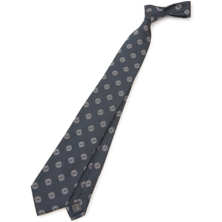 シルバーライン  【SILVER LINE】シルク小紋ネクタイ 8.0cm幅/ネイビー×ホワイト その他